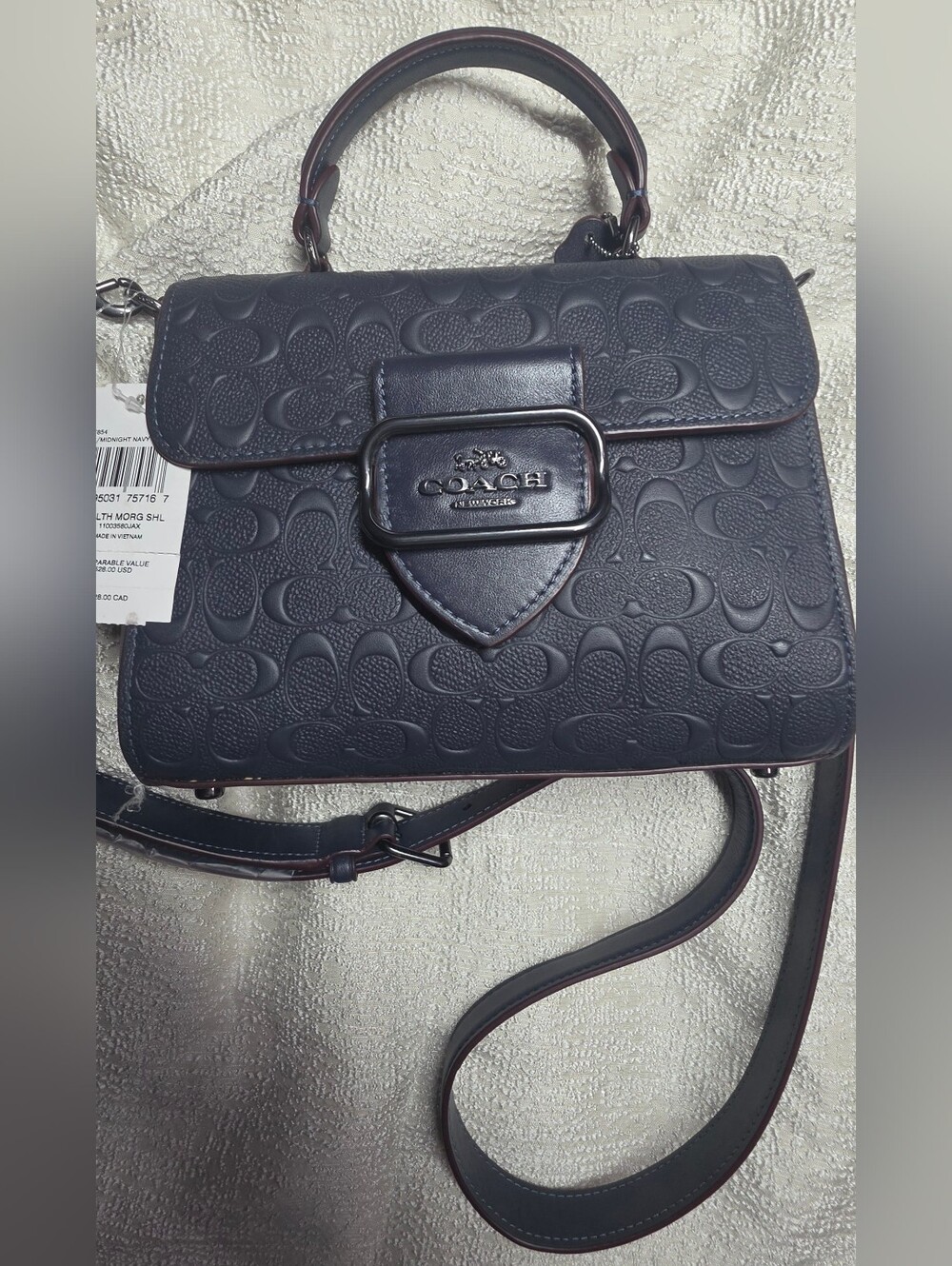 Coach Morgan Satchel Pebbled Leather Top-Handle Midnight Navy NWT - Picture 2 of 11